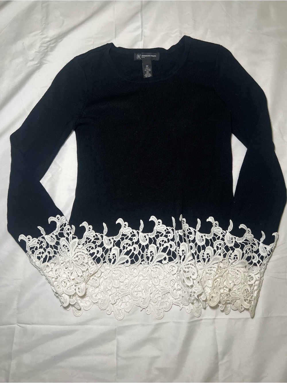 Black Sweater with White Lace Hem